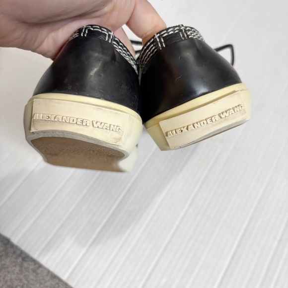 Alexander Wang Perry Low Black Sneakers Black Leather Size 7 Size EU 37 Creeper - Picture 8 of 13